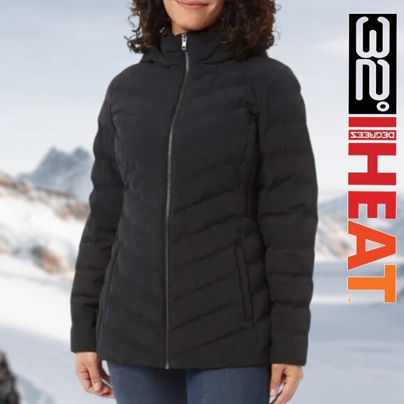 32 Degrees | Ladies' Power Stretch Hooded Jacket | Puffer | Black | NWT - Picture 1 of 3
